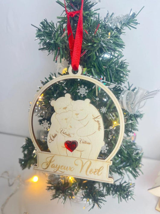 Boule de noël ourson personnalisée Laurie Déco et lumières