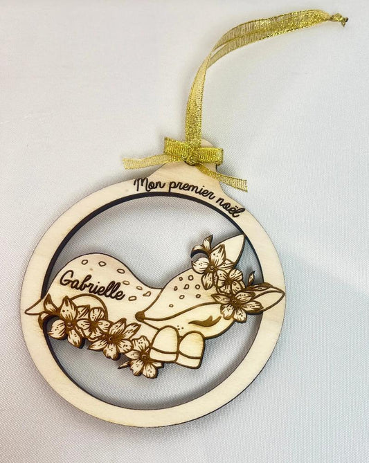 Boule de noël personnalisable en découpe Laurie Déco et lumières