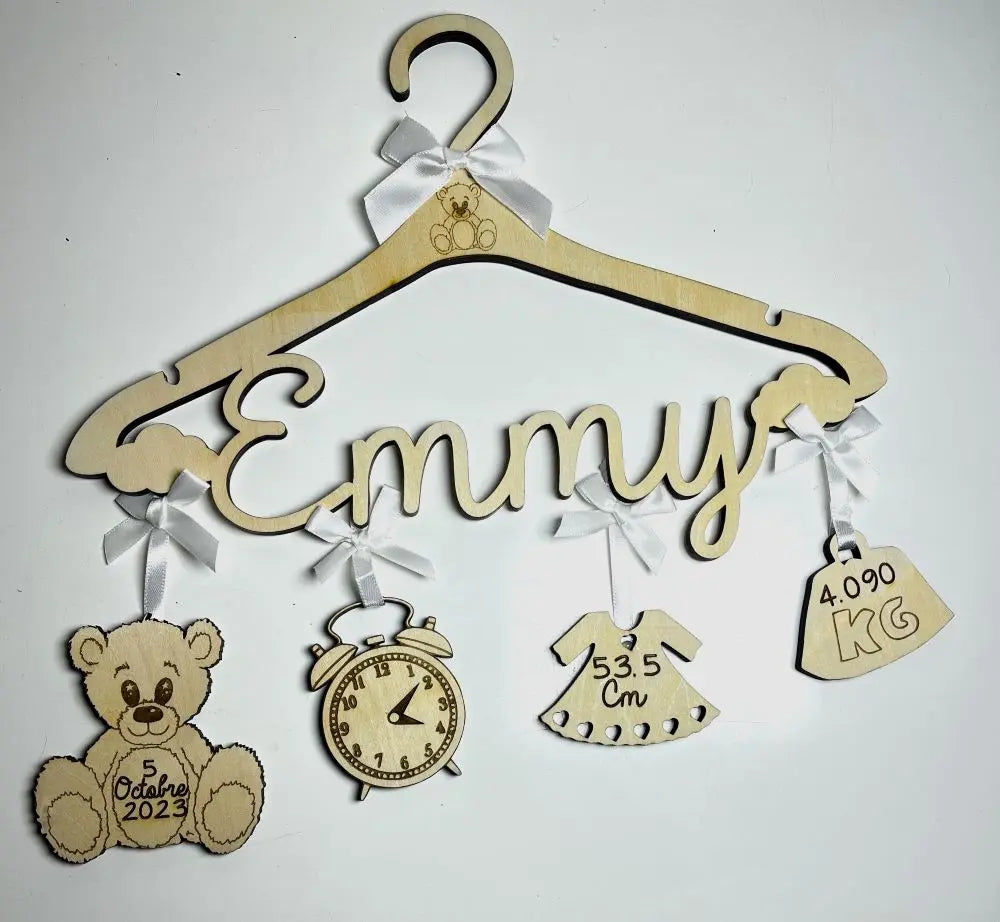 Cintre de naissance ourson personnalisé Laurie Déco et Lumières