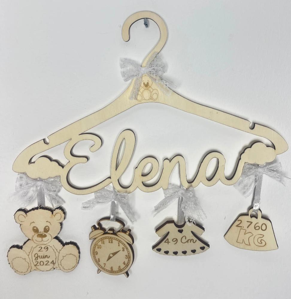 Cintre de naissance ourson personnalisé Laurie Déco et LumiÚres