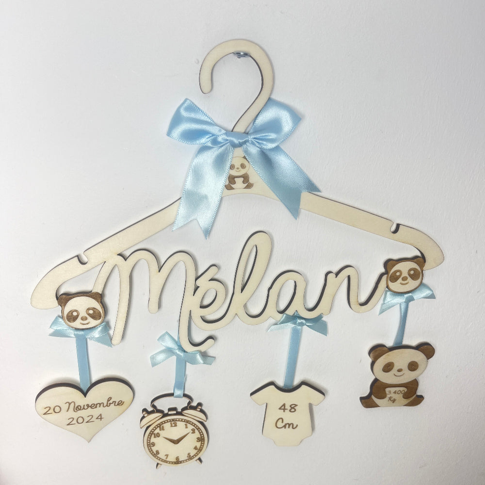Cintre de naissance panda personnalisé Laurie Déco et Lumières