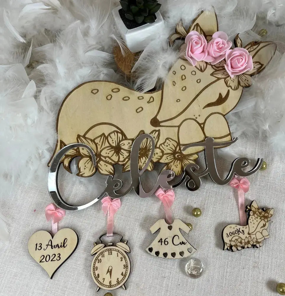 Décoration de naissance biche personnalisée - Laurie Déco et lumières