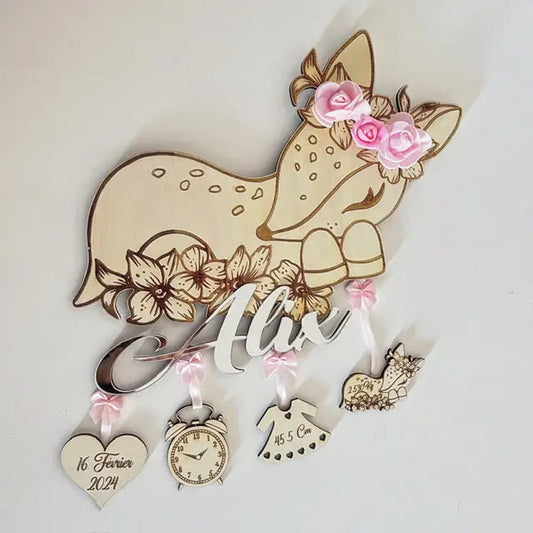 Décoration de naissance biche personnalisée - Laurie Déco et lumières