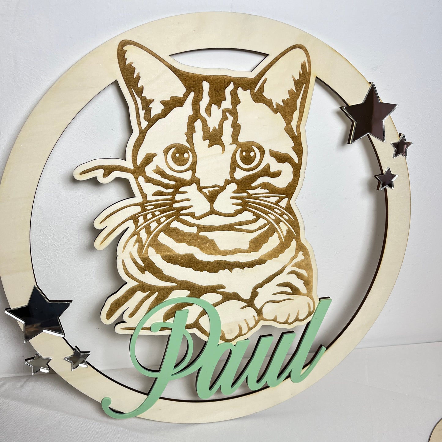 Décoration couronne chat personnalisé en bois