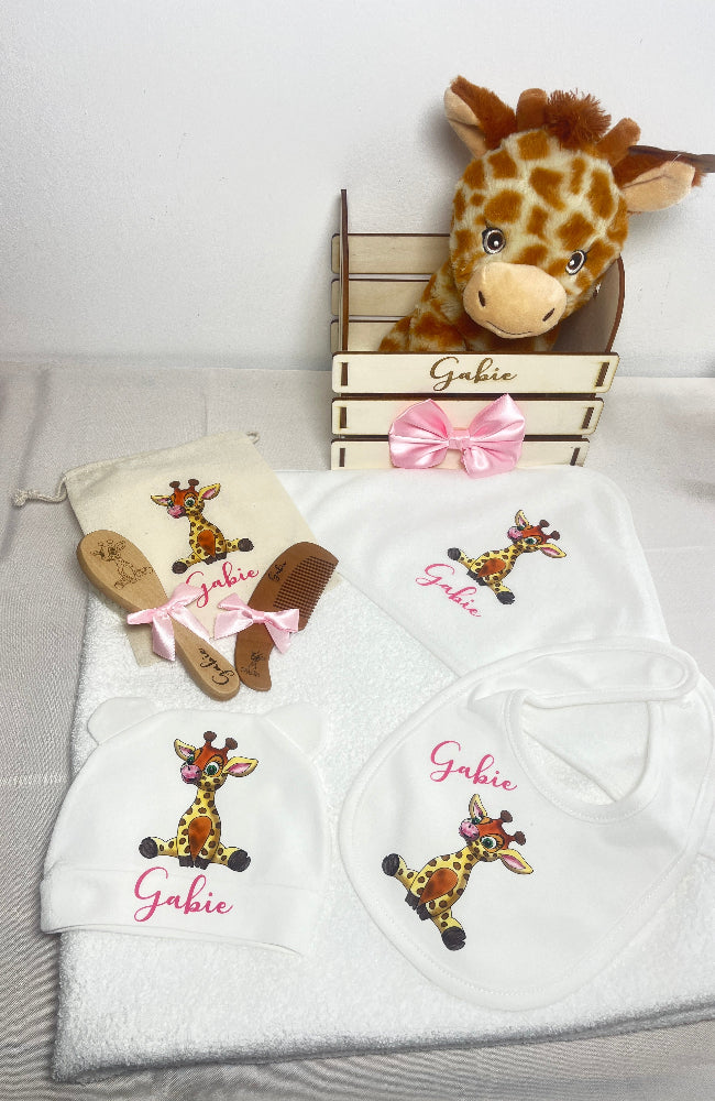Panier de naissance personnalisé Laurie Déco et lumières girafe