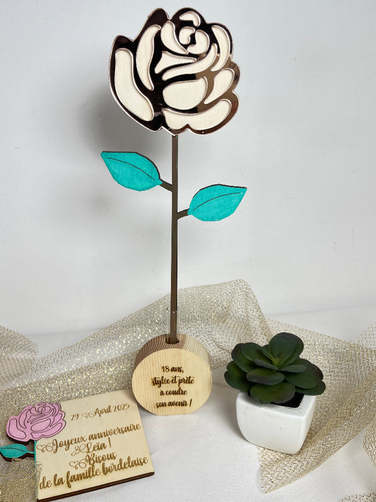 Rose éternelle brillante et soliflore personnalisable Laurie Déco et Lumières