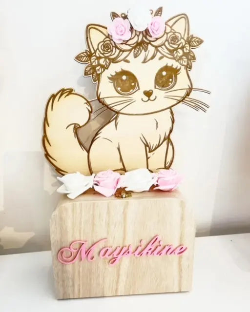 Urne de baptême chaton personnalisée Laurie Deco et lumières