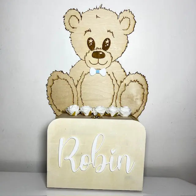 Urne de baptême nounours personnalisée - Laurie Déco et lumières