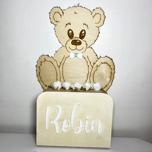 Urne de baptême nounours personnalisée - Laurie Déco et lumières