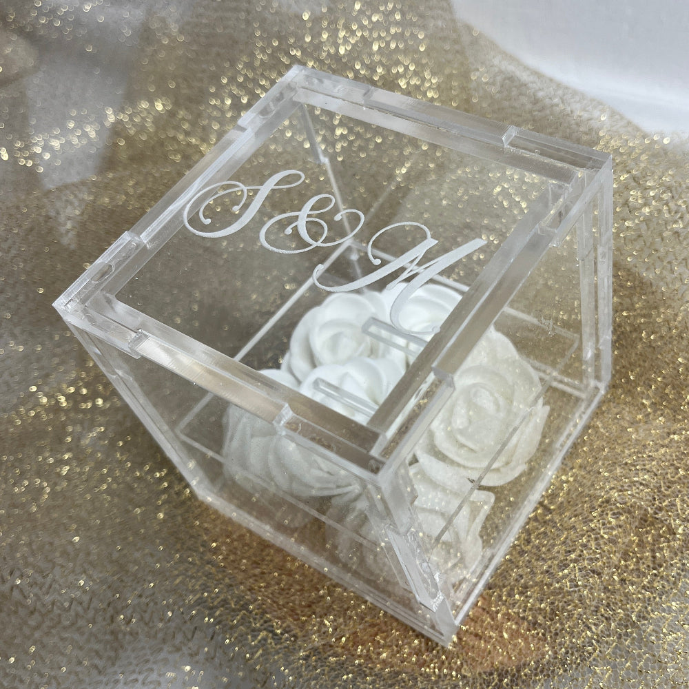 boite alliance plexiglas personnalisable roses blanches