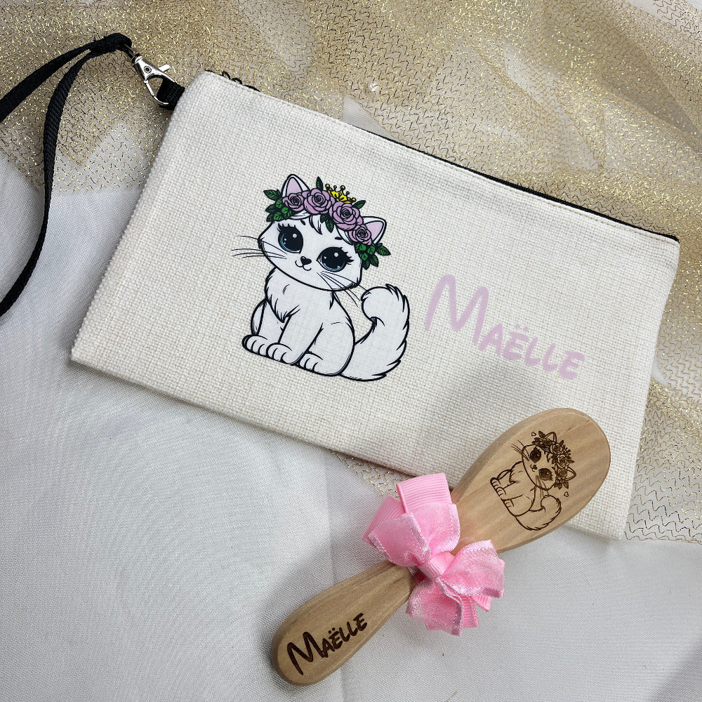 brosse bebe en bois personnalisable avec trousse assortie