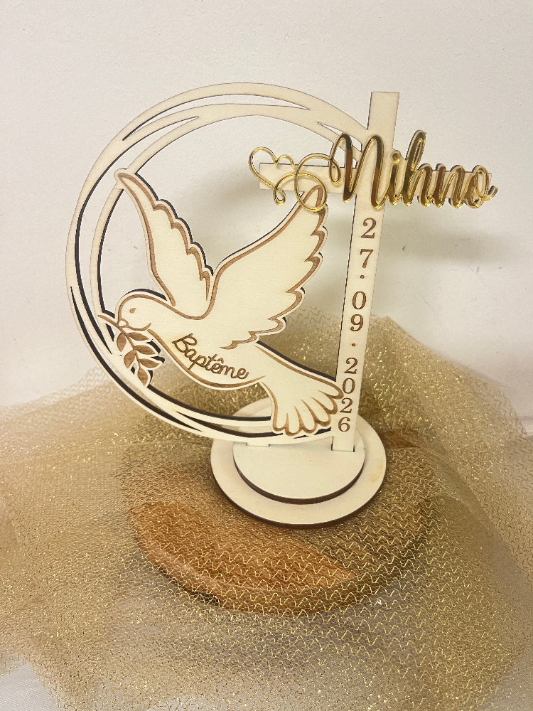 cake topper colombe bapteme