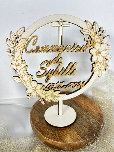 mini en bois cake topper communion sybille
