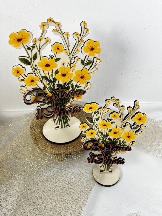 cake topper fleuri en bois et couleur personnalisable