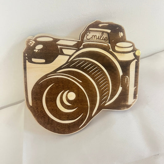 carte annonce appareil photo bois artisanale