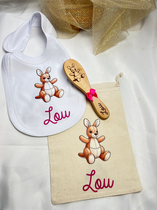 coffret de naissance personnalisable brosse et bavoir
