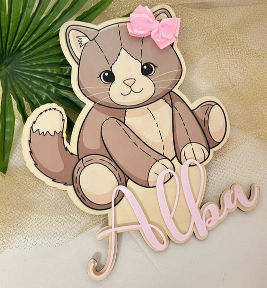 decoration chambre enfant chaton en bois et couleur personnalisable