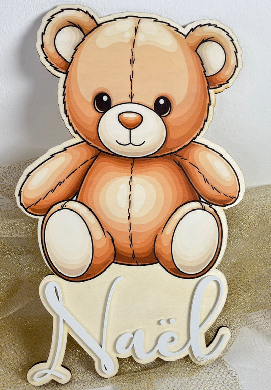 decoration de naissance en bois personnalisable nounours