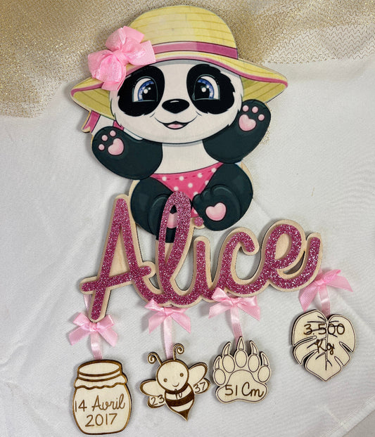 decoration de naissance panda girly bois personnalisable