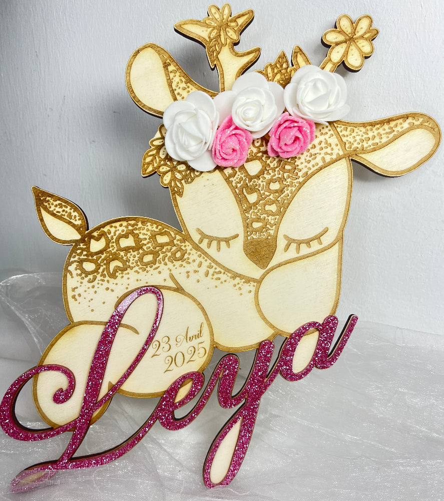 décoration naissance faon bois