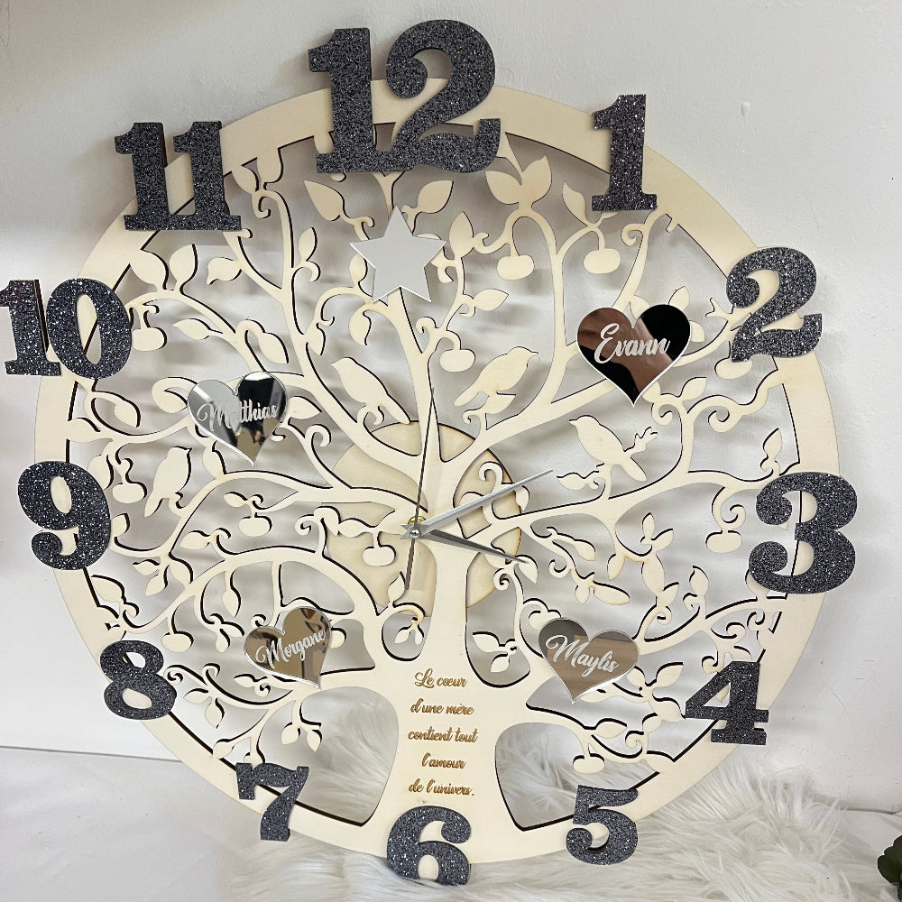 horloge arbre de vie personnalisable argent