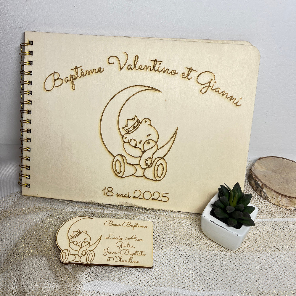 livre de voeux de bapteme personnalisable en bois