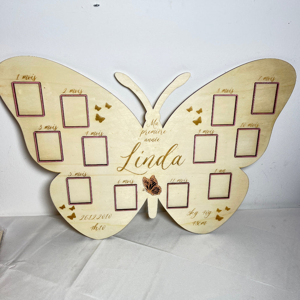panneau photo en bois chambre de bebe papillon
