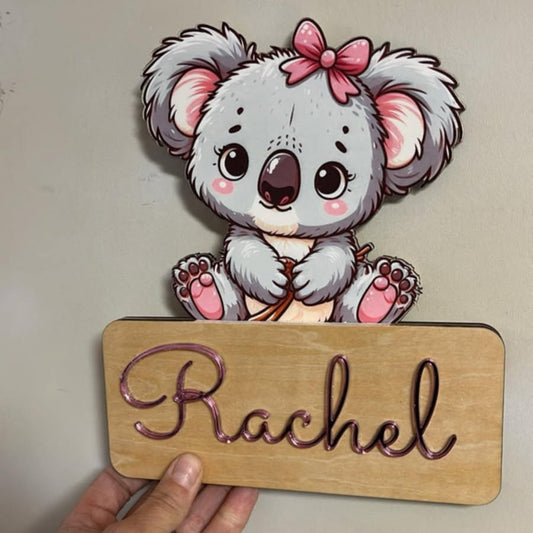 plaque de porte koala personnalisable en bois