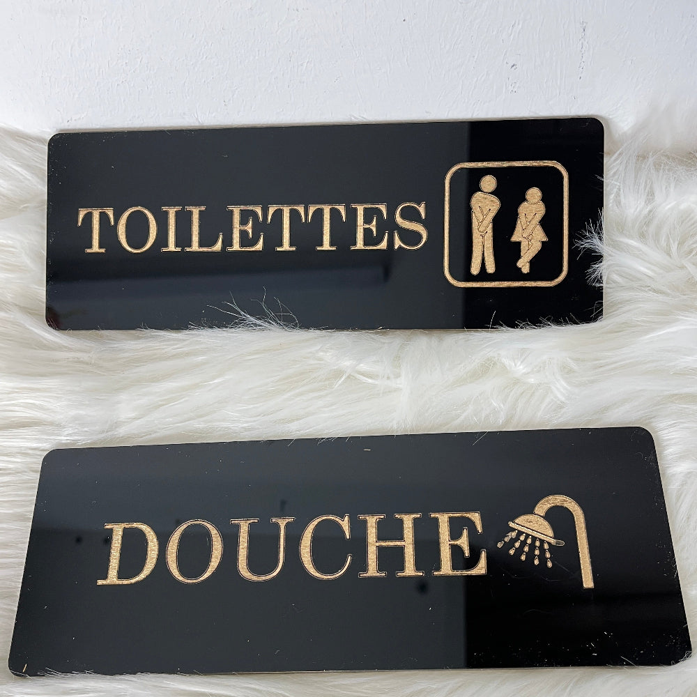 plaque signaletique douche et toilettes