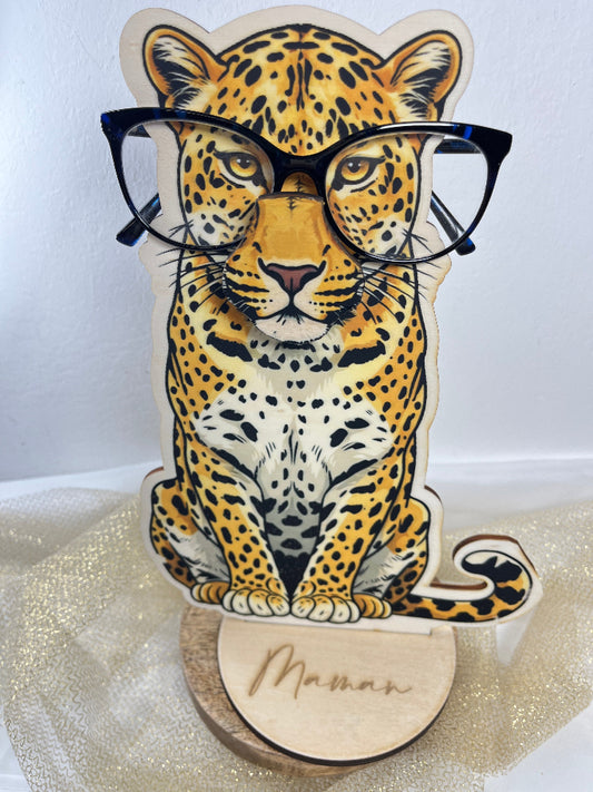 porte lunettes en bois personnalisable leopard