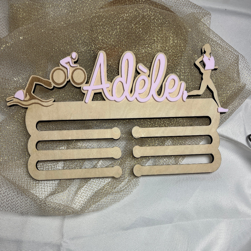 porte medaille triathlon rose