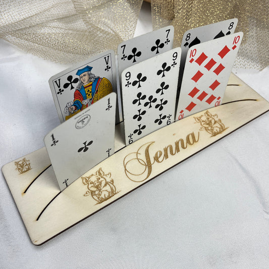 support carte à jouer personnalisable en bois