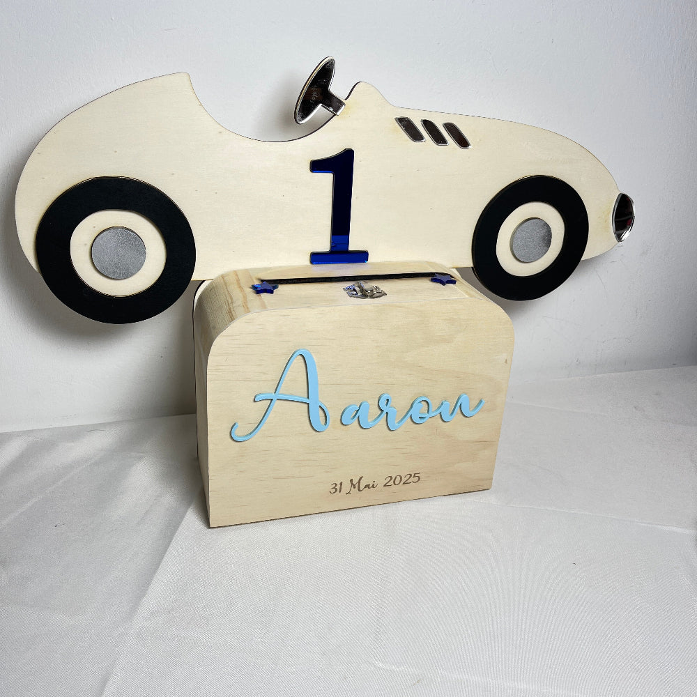 urne de bapteme voiture ancienne personnalisable en bois