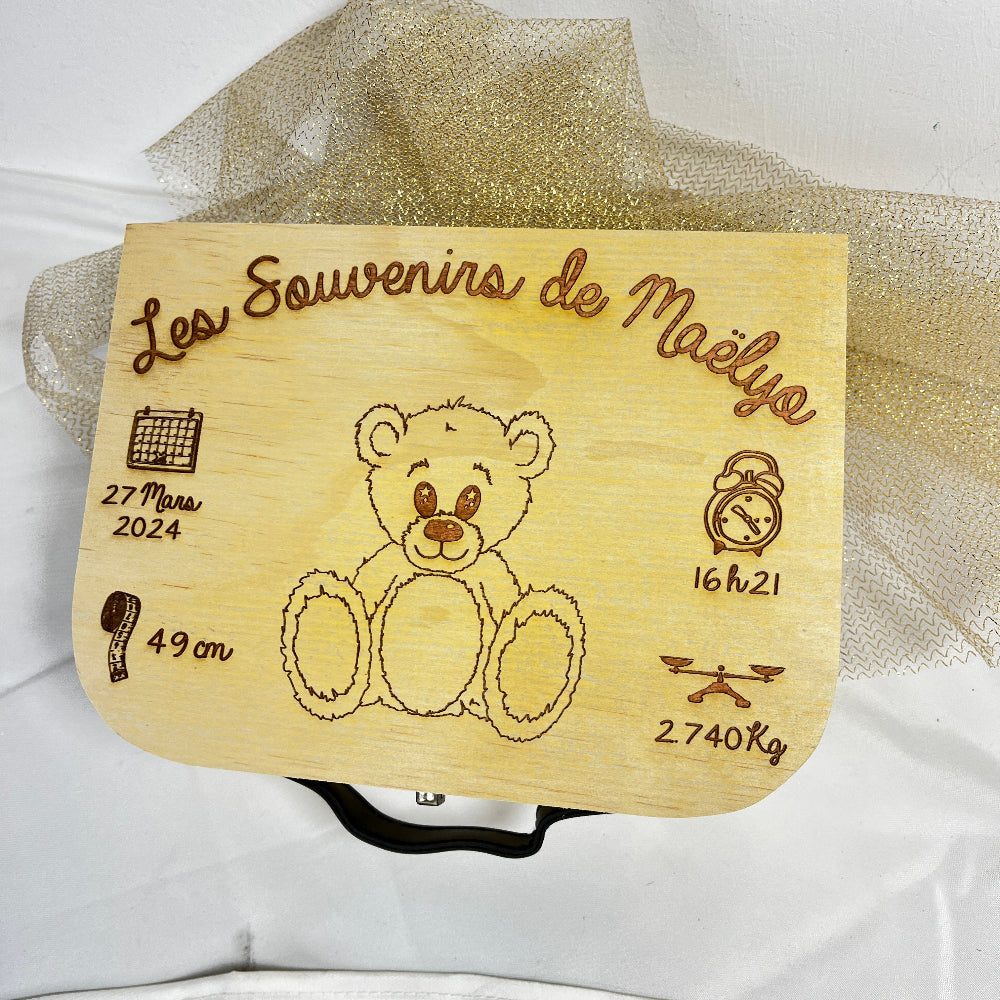 valise de naissance en bois ourson