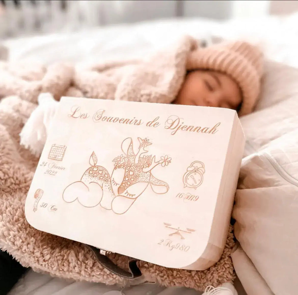 valise en bois de naissance personnalisable