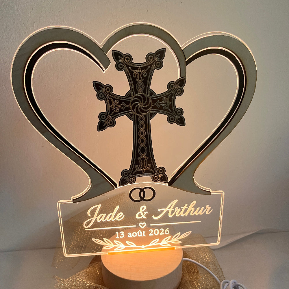 veilleuse bois et plexiglas mariage personnalisable