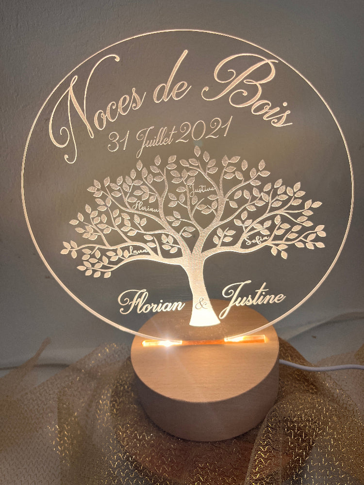veilleuse bois et plexiglas noce de bois personnalisable