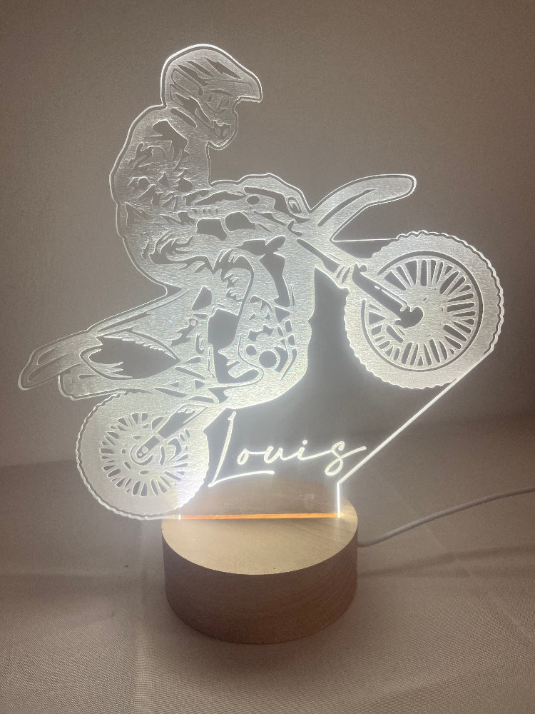 veilleuse moto socle bois personnalisée