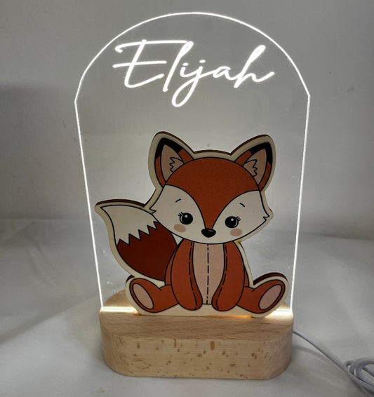 veilleuse renard personnalisable socle bois
