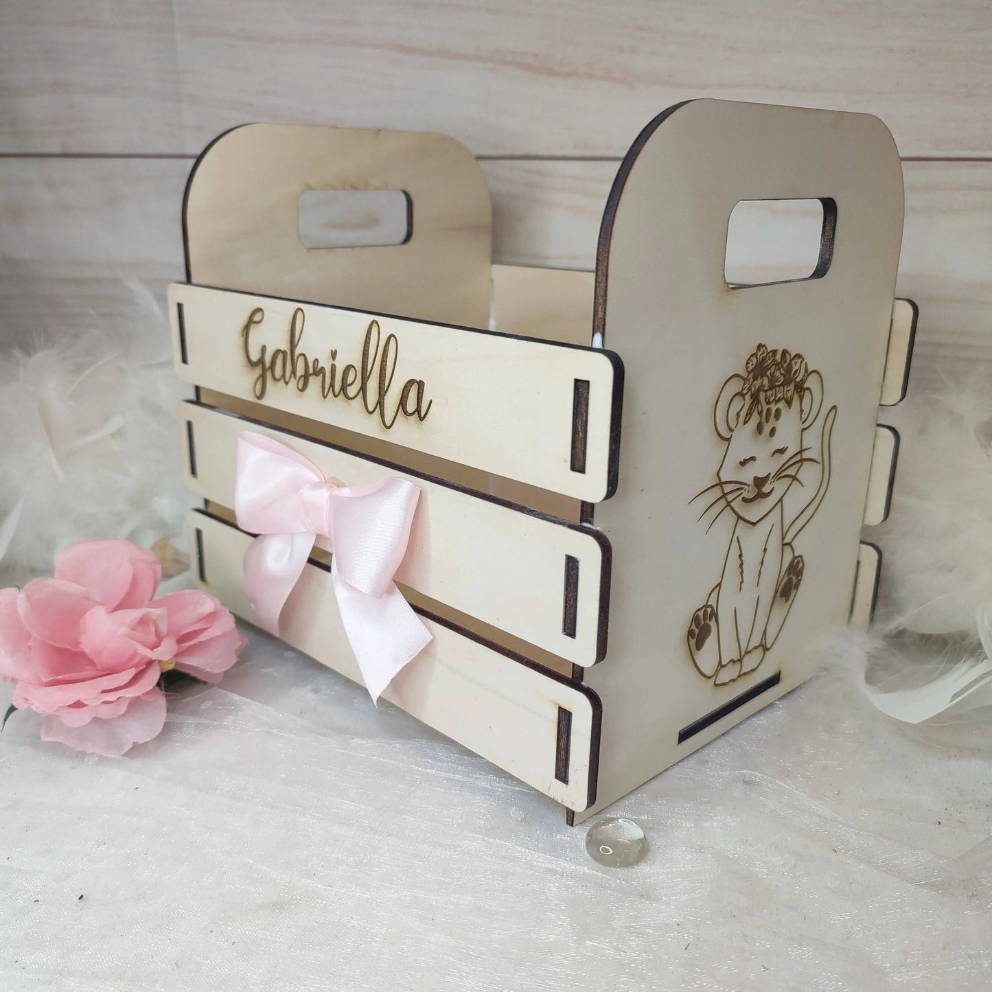 Panier de change en bois Laurie Deco et lumières