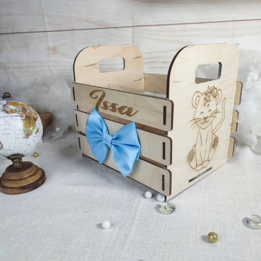 Panier de change en bois Laurie Deco et lumières