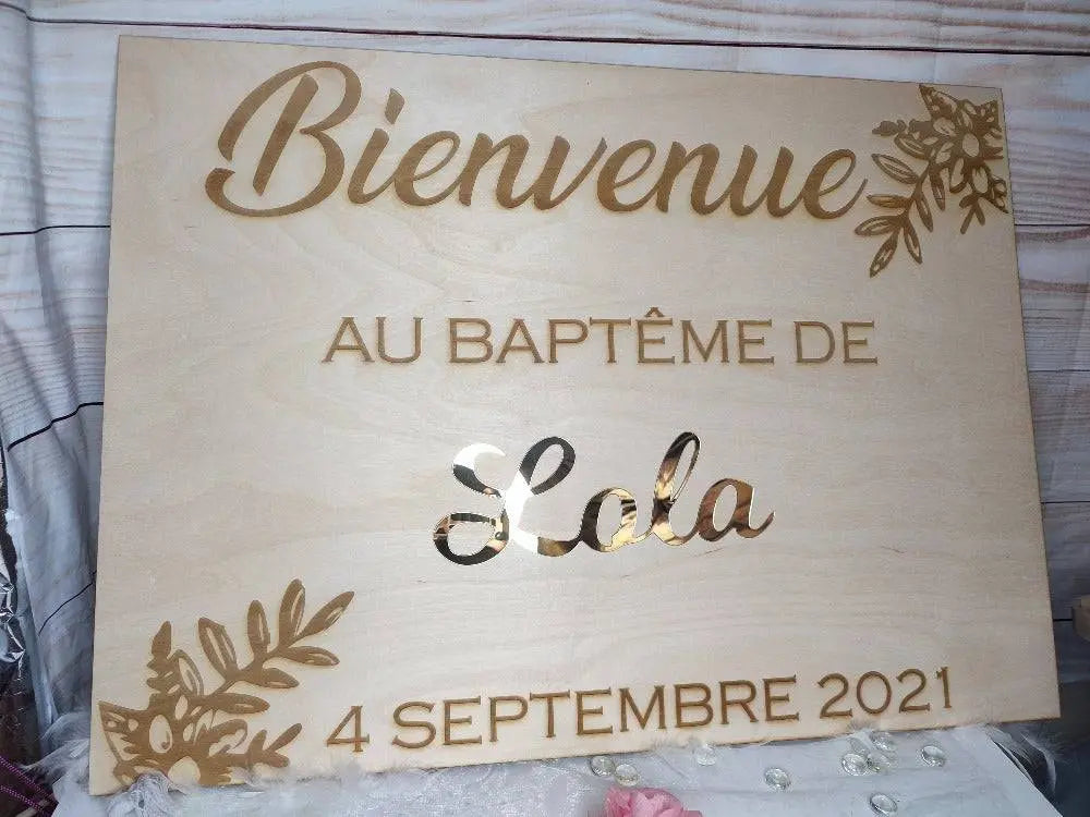 Panneau bienvenue baptême Laurie Déco et Lumières