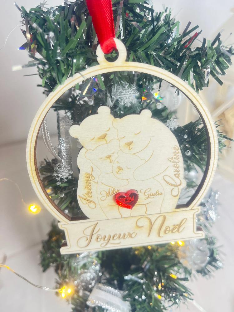 Boule de noël ourson personnalisée Laurie Déco et lumières