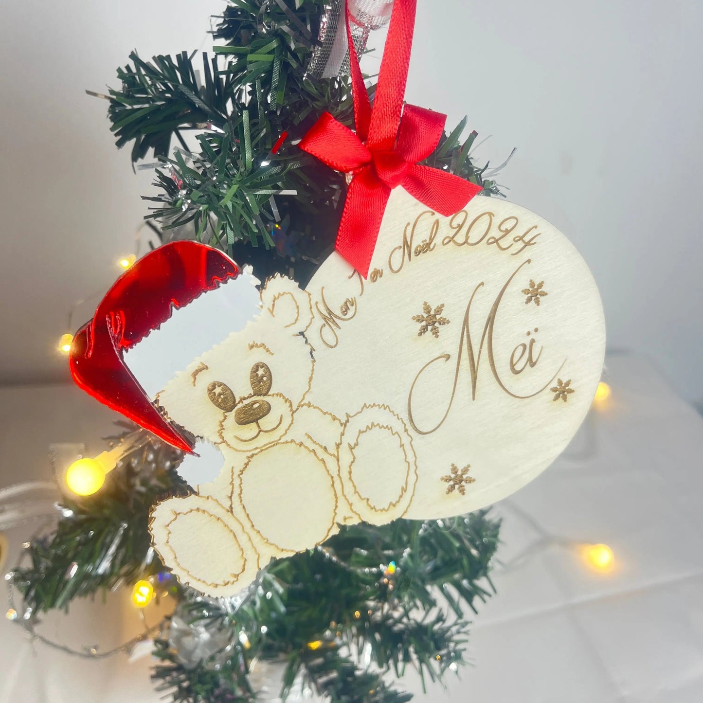Boule de noël ourson personnalisée Laurie Déco et lumières