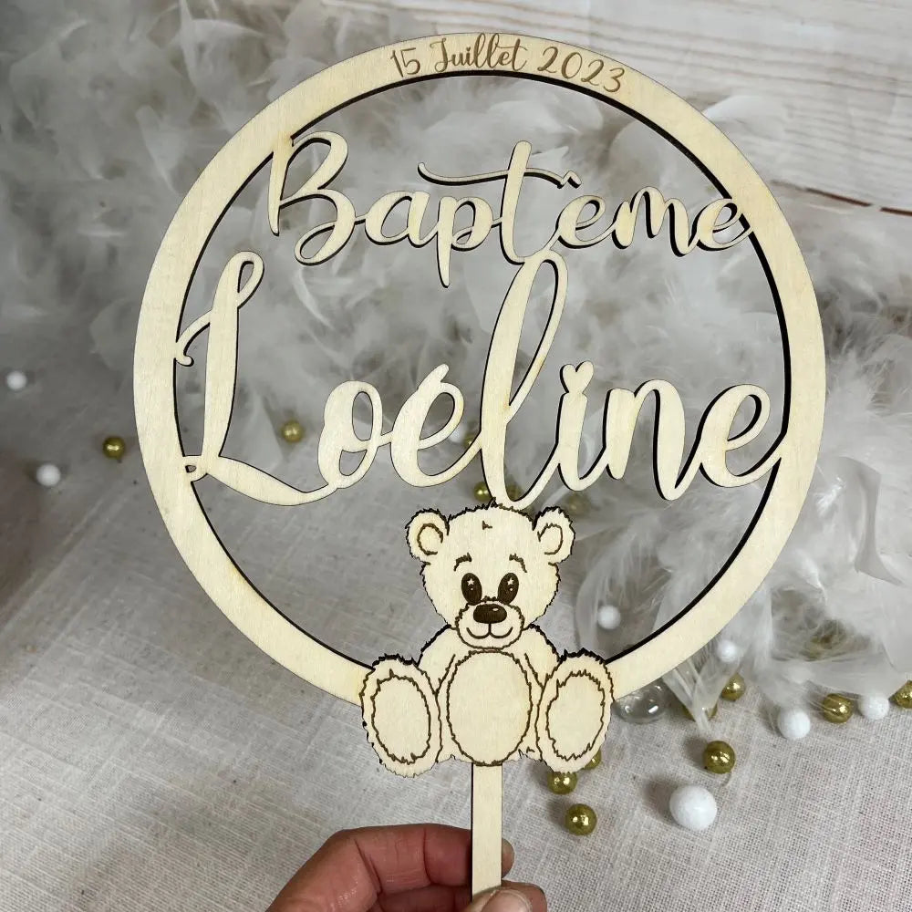 Cake topper en bois sur mesure Laurie déco et lumières