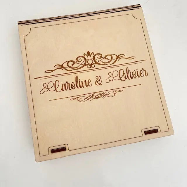 Coffret photo mariage en bois personnalisé Laurie Déco et lumières