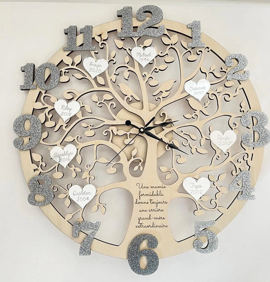 Horloge arbre de vie en bois personnalisée Laurie Déco et lumières