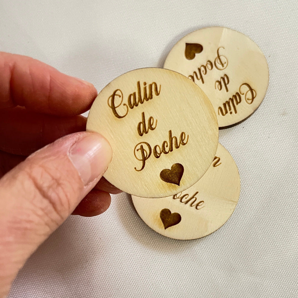 Jeton Câlin de Poche Personnalisé en Bois - Cadeau Unique pour Enfant