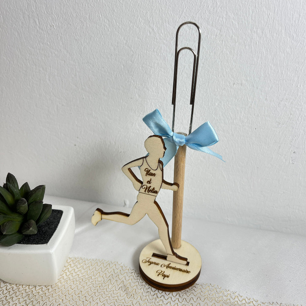 Support photo personnalisable en bois course a pieds