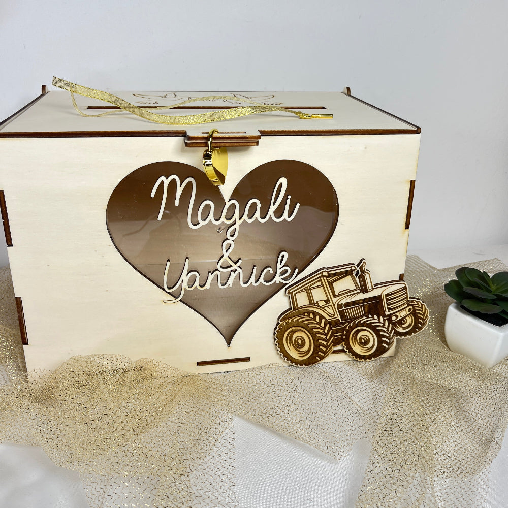 Urne de mariage colombes personnalisable tracteur 